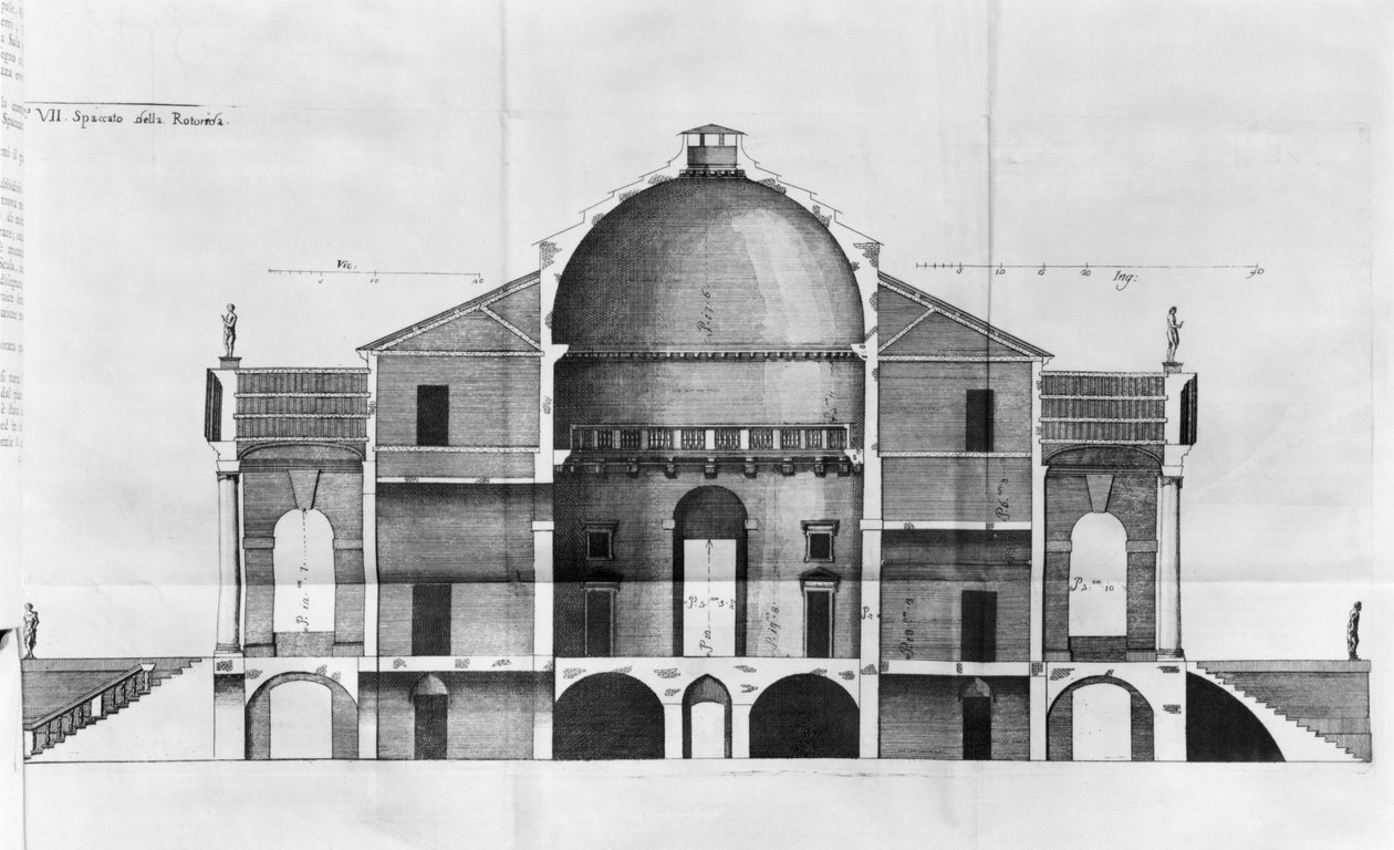 维琴察附近的Villa Rotonda别墅的横截面，由Andrea Palladio设计（1508-80） 作者 意大利学校