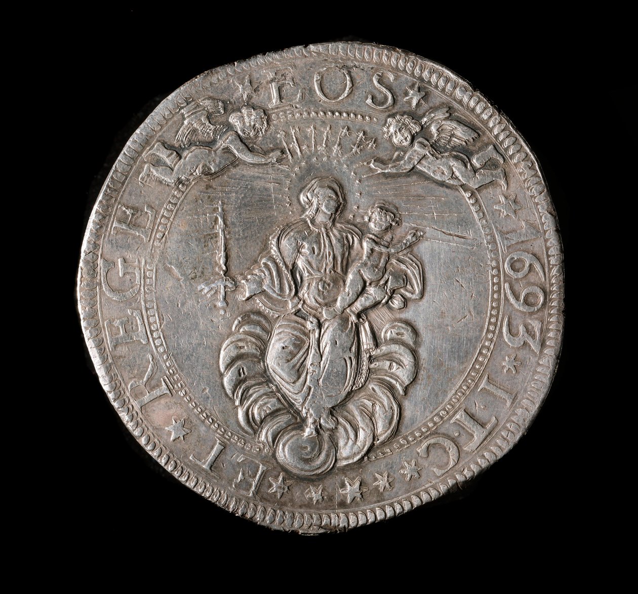 基因共和国货币：五伊库斯银币。 直径。 61 毫米。 1693.回来。 Genes Musei di Strada Nuova 作者 意大利学校