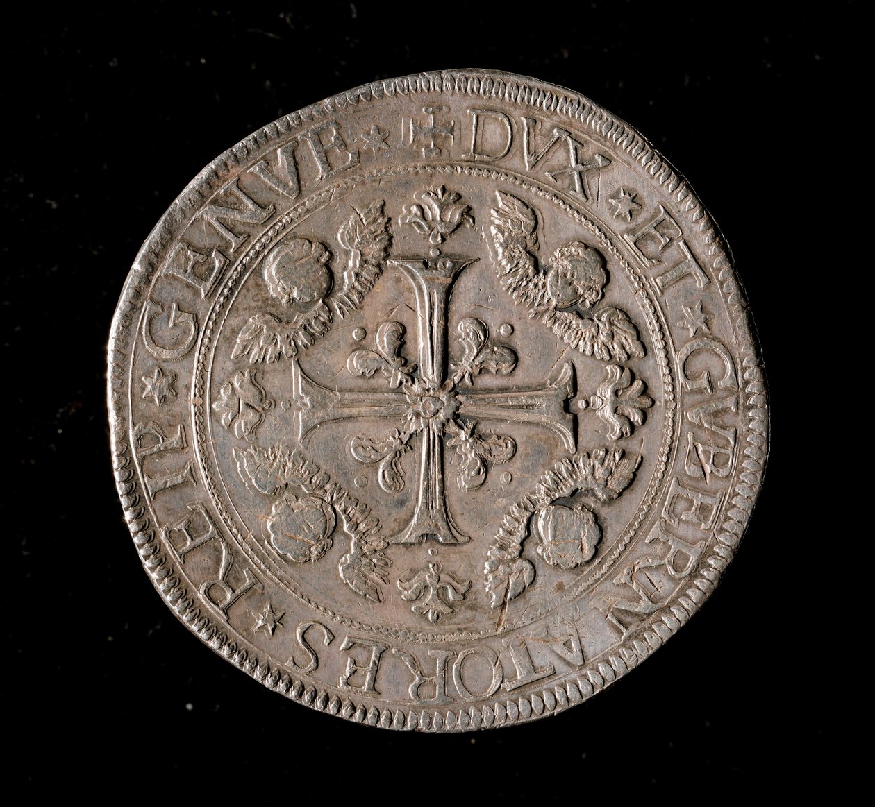 基尼斯共和国的货币：五埃库斯银币。直径61毫米。1693.正面。基内斯博物馆 作者 意大利学校
