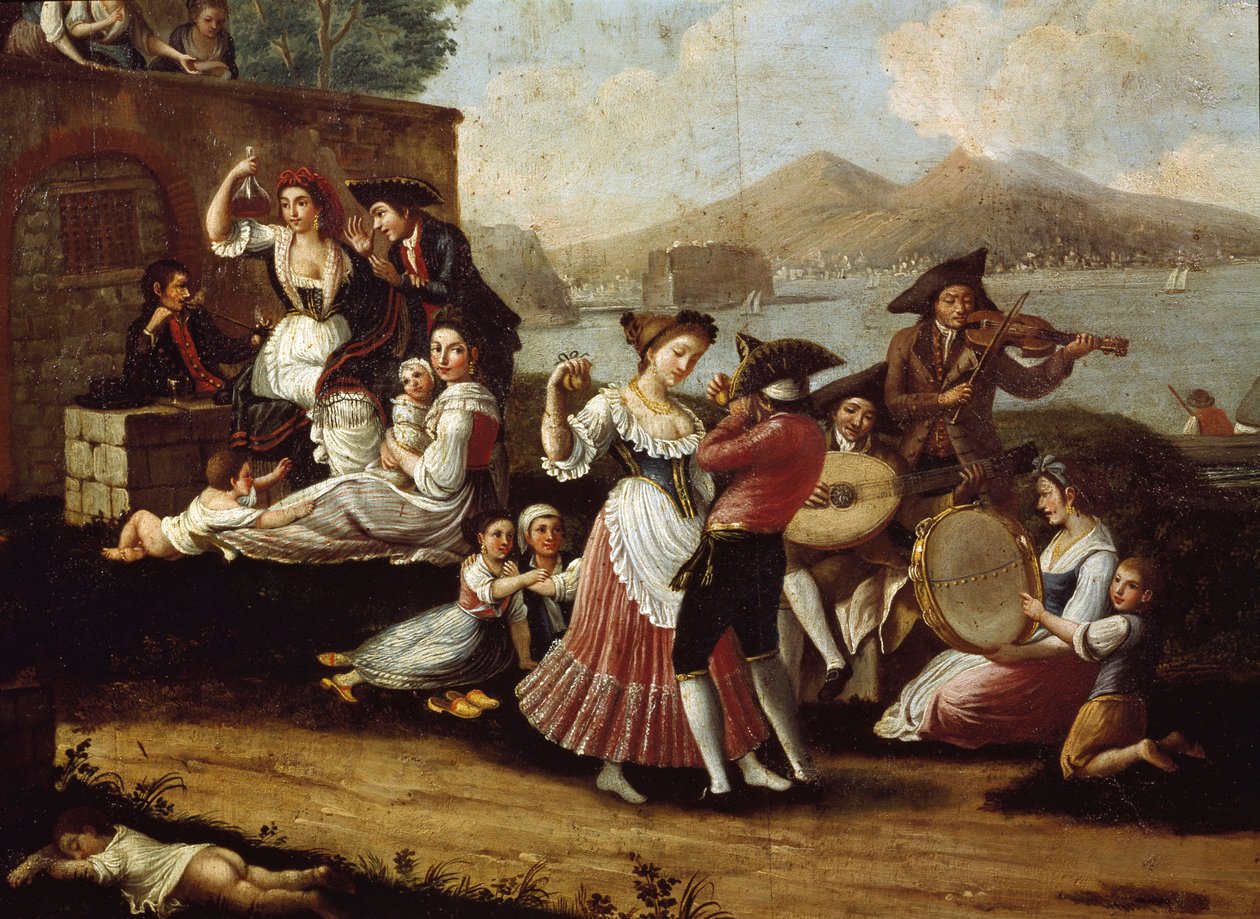 Dance scene and popular party in Naples Dancers of tarantella (tarantella, tarantella). Anonymous painting. 18th century Naples, Museo Nazionale di San Martino 作者 意大利学校
