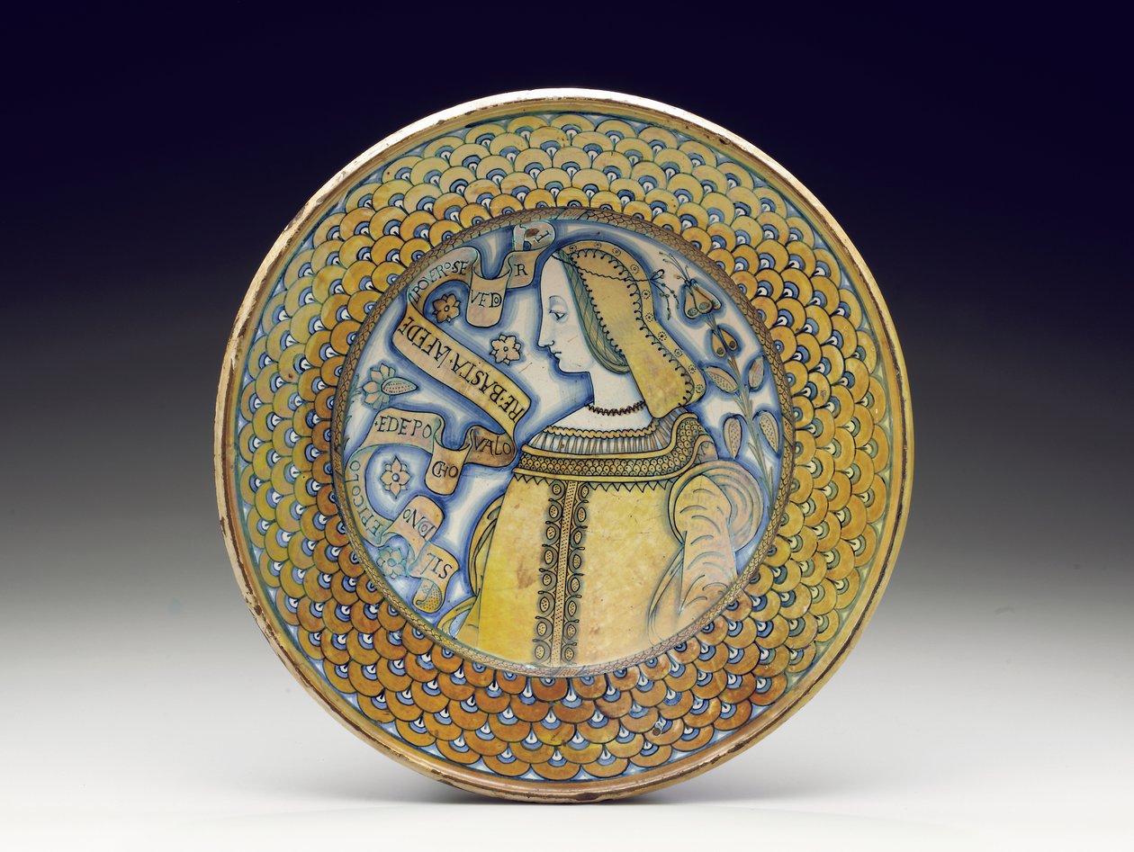 Deruta majolica推出“ Bella Donna”充电器，1520-30 作者 意大利学校