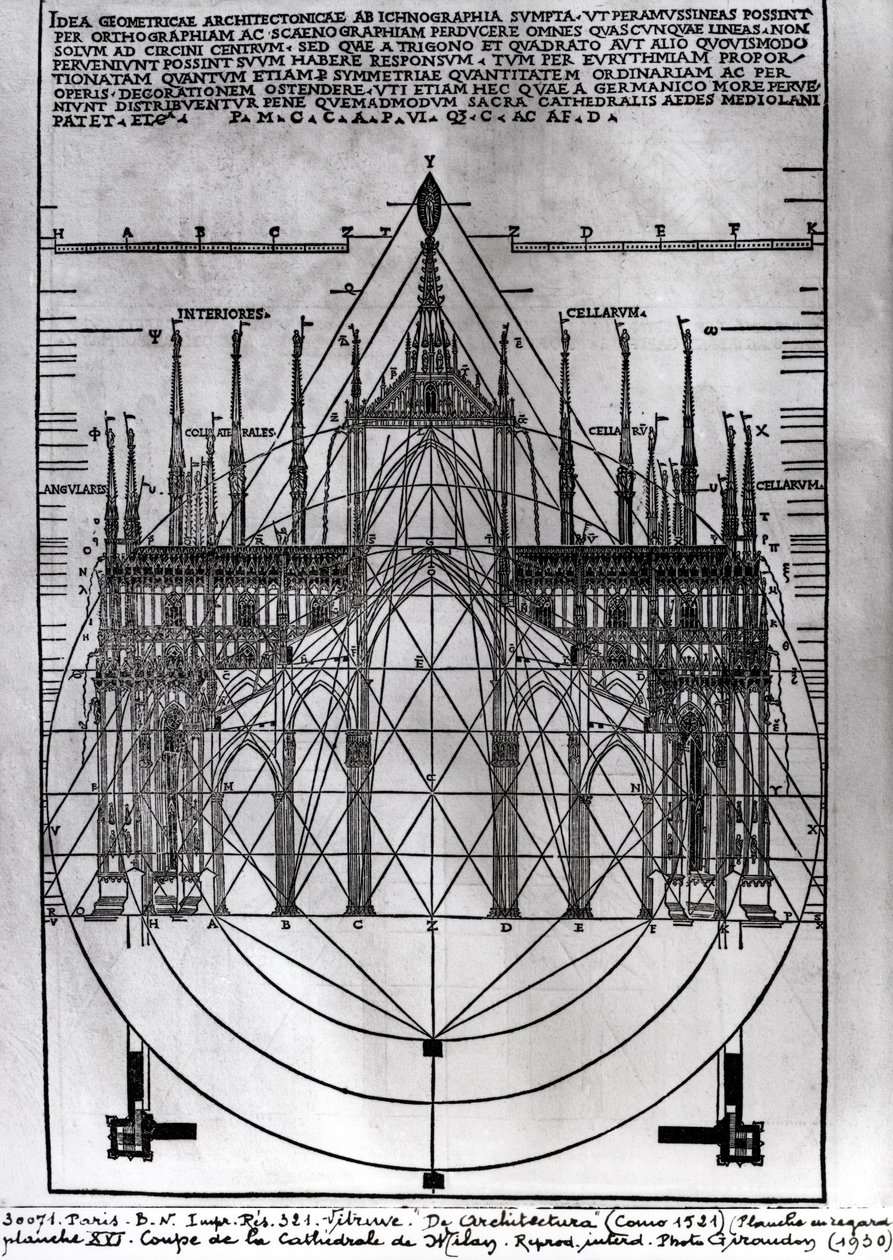 设计为米兰大教堂，从De Architectura的例证由Vitruvius，科莫，1521 作者 意大利学校