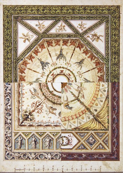 新古典主义天花板的设计，约1790年（纸上水彩与笔墨）。 作者 意大利学校