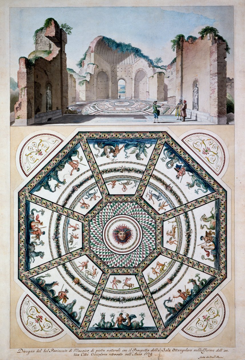 设计为八角形马赛克地板，1779年（笔和墨水和纸上的卫生间） 作者 意大利学校