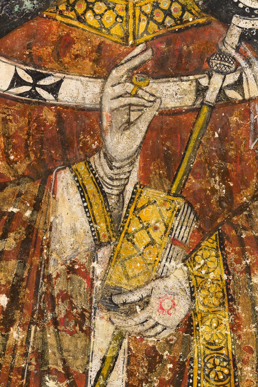 三联画细部，附有描绘大教堂地下室圣卡塔多（San Cataldo）的时间表 作者 意大利学校