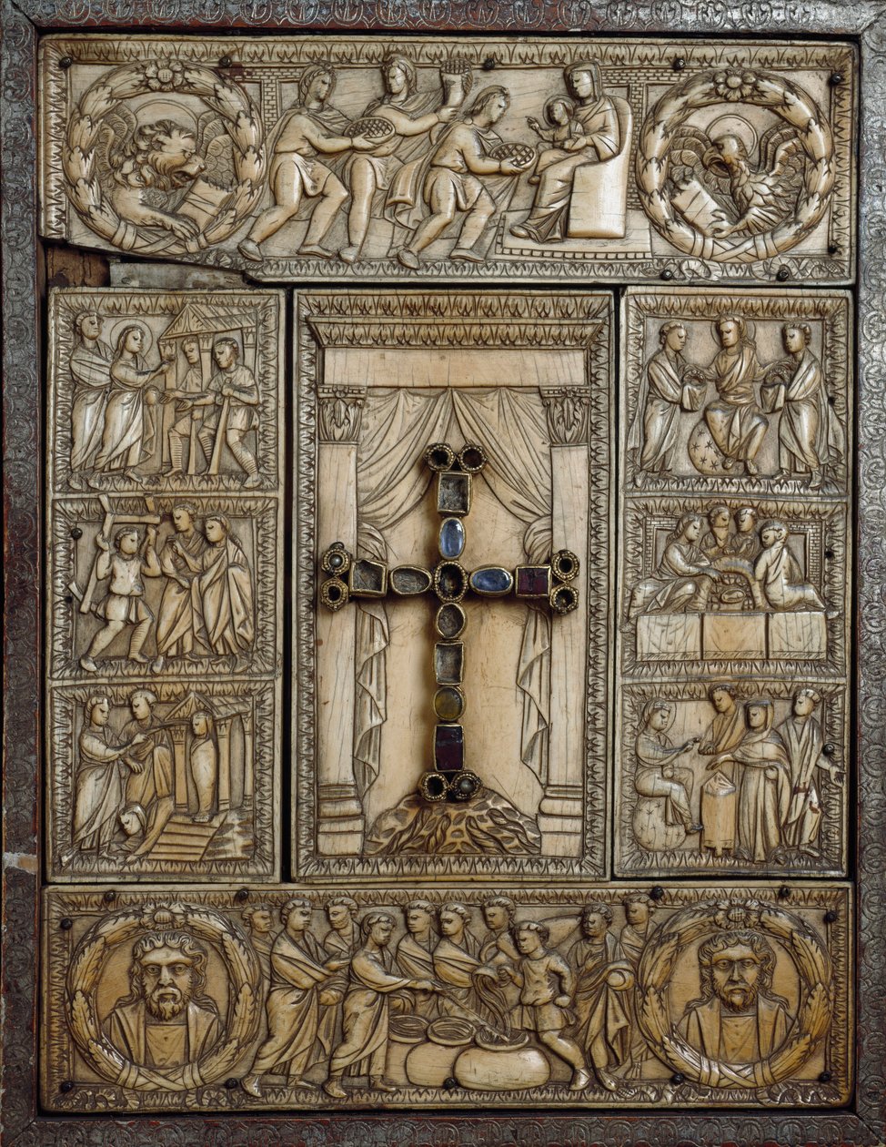 Evangelical cover known as “Dittico delle cinque parti” (Dyptic of the Five Parts) in ivory decorates episodes of the deity of jus. 5th century. Milan, Tesoro del Duomo 作者 意大利学校
