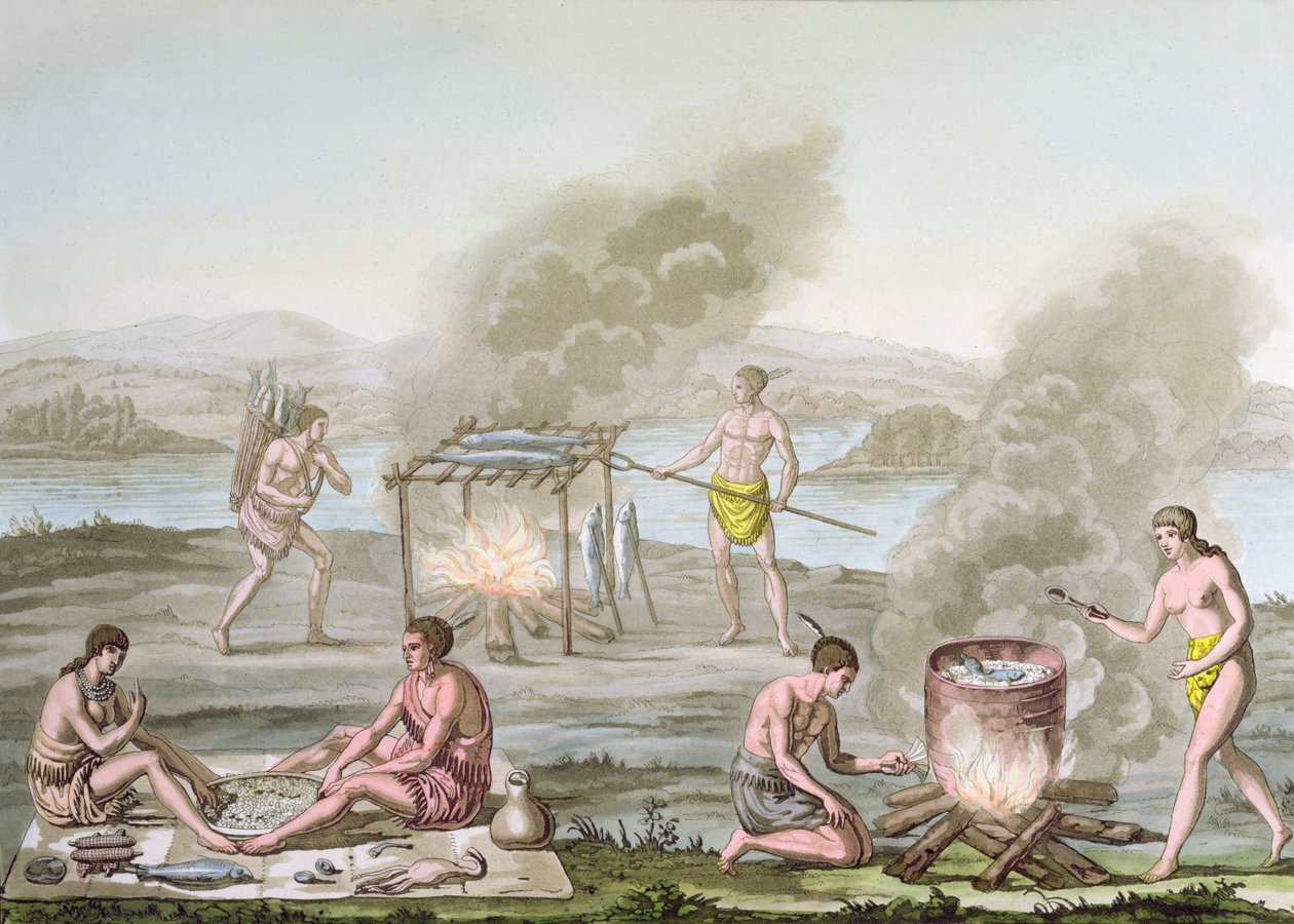 佛罗里达印第安人准备和烹调食物，c.1820 作者 意大利学校