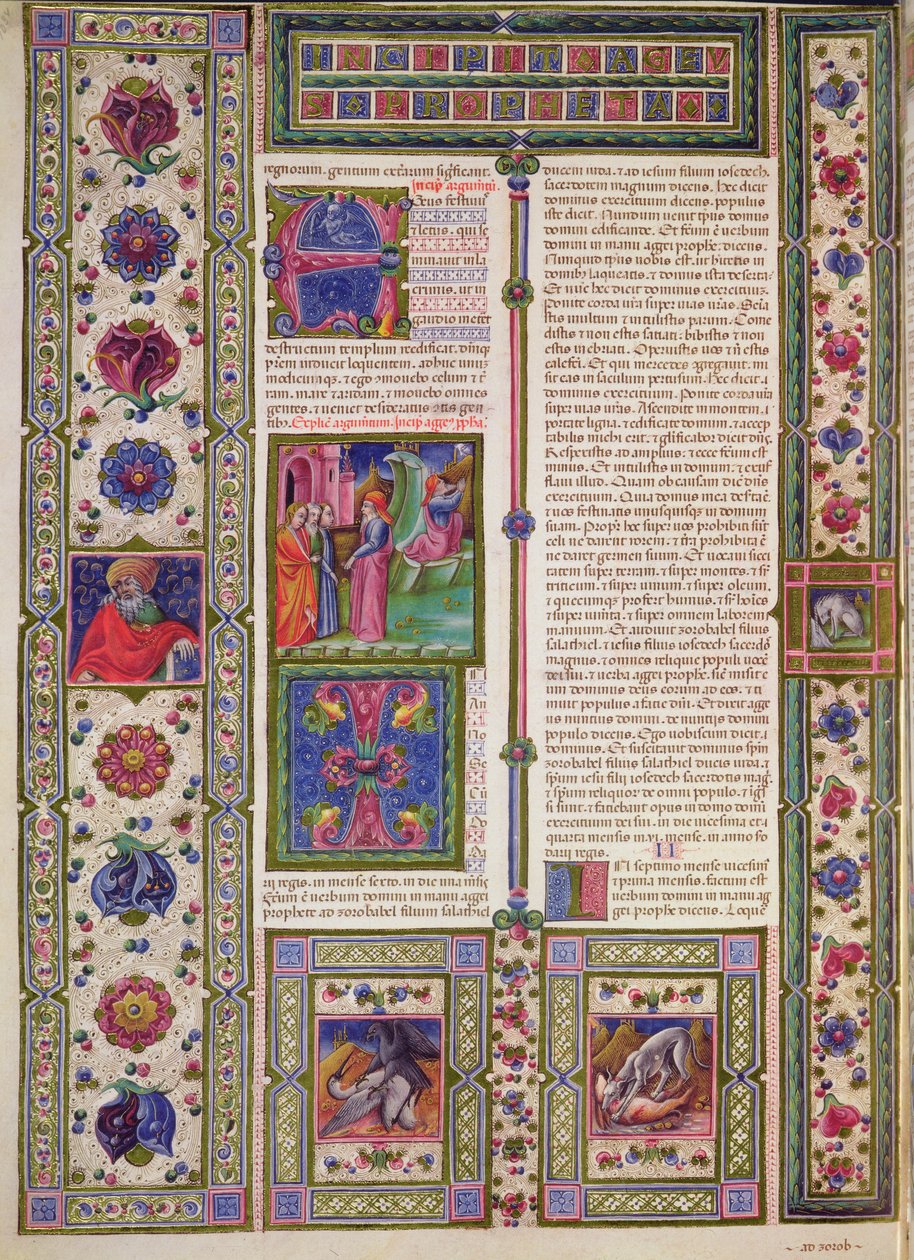 Fol.103v 《先知哈该书》（公元前 6 世纪帮助犹太人重建圣殿的先知），选自 Borso d