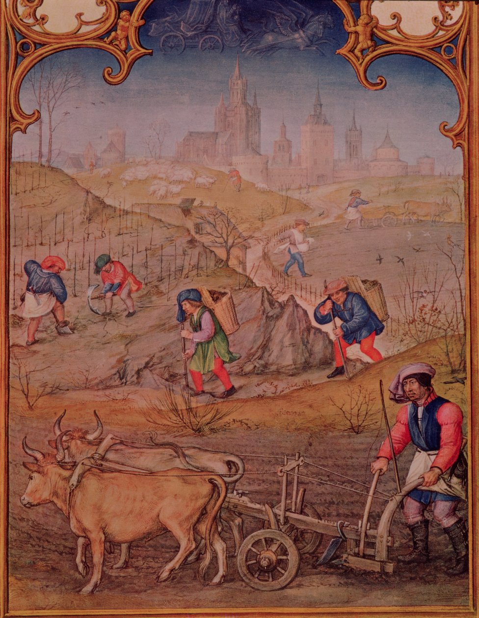 Fol.3v三月份：在Breviarum Grimani的田野里工作 作者 意大利学校