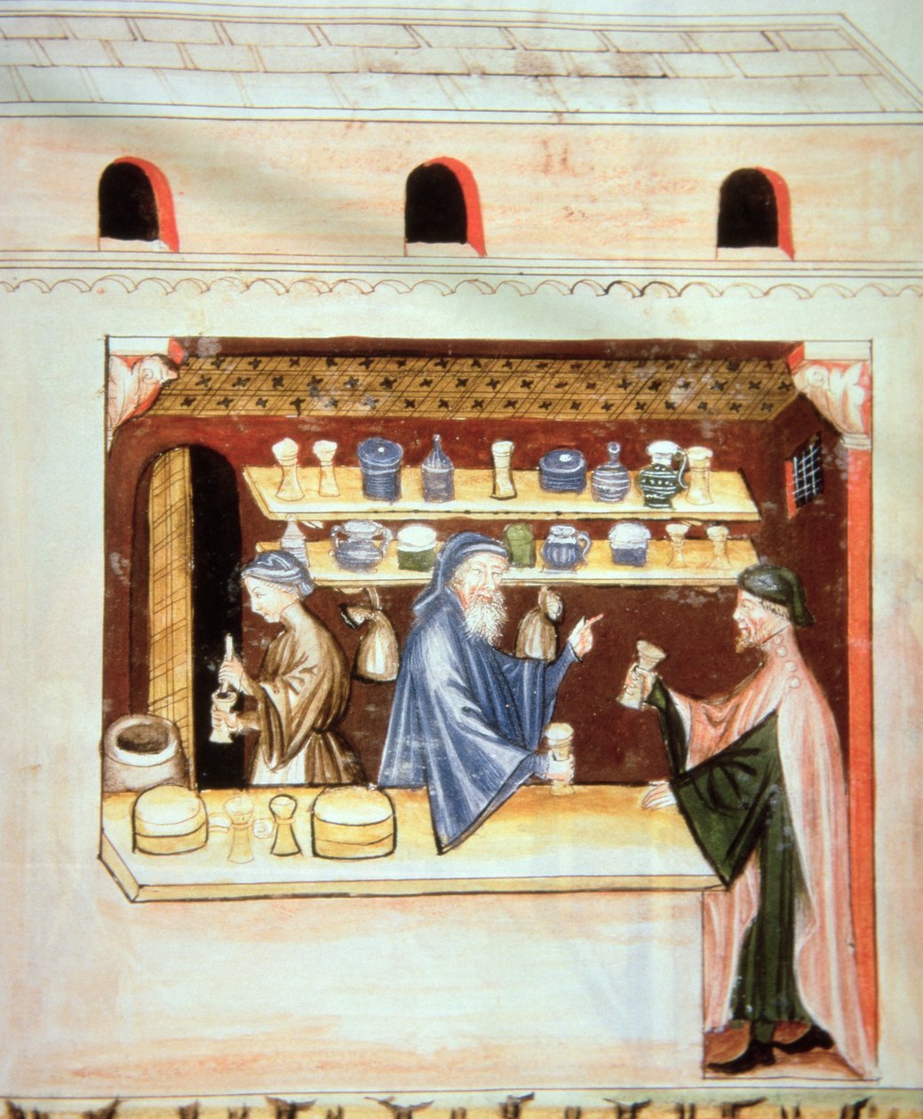 Fol.53v制备和销售百里香，插图来自Tacuinum Santiatis Codex Vindobonensis 作者 意大利学校