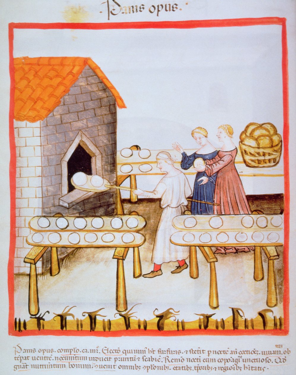 Fol.63v烘烤黑面包，从Tacuinum Sanitatis的例证 作者 意大利学校