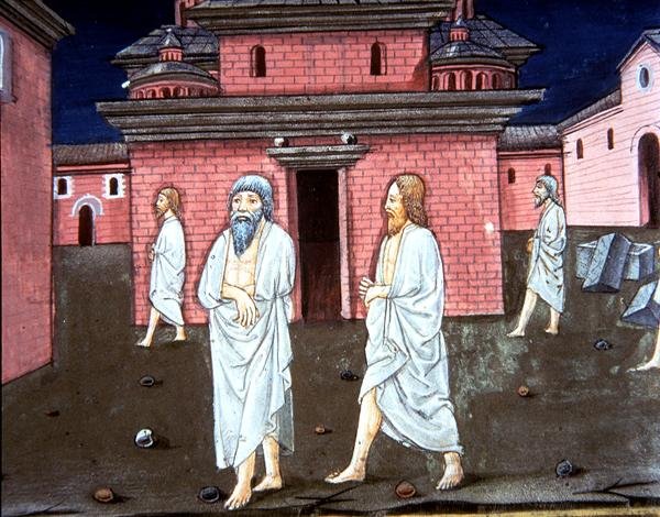Fol.78v 耶稣对瘫痪病人说："信，你的一切罪过就都赦免了"（牛皮纸） 作者 意大利学校