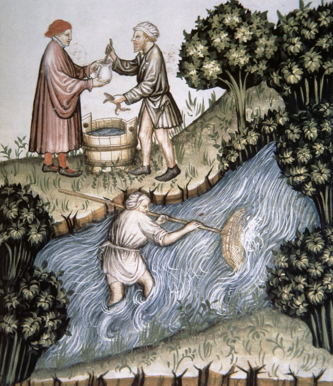 Fol.84r钓鱼，插图来自Tacuinum Santiatis Codex Vindobonensis 作者 意大利学校