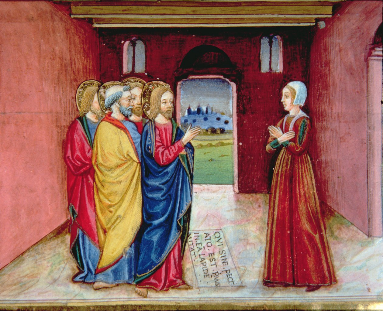 Fol.89v 基督警告淫妇不要再犯罪（牛皮纸） 作者 意大利学校