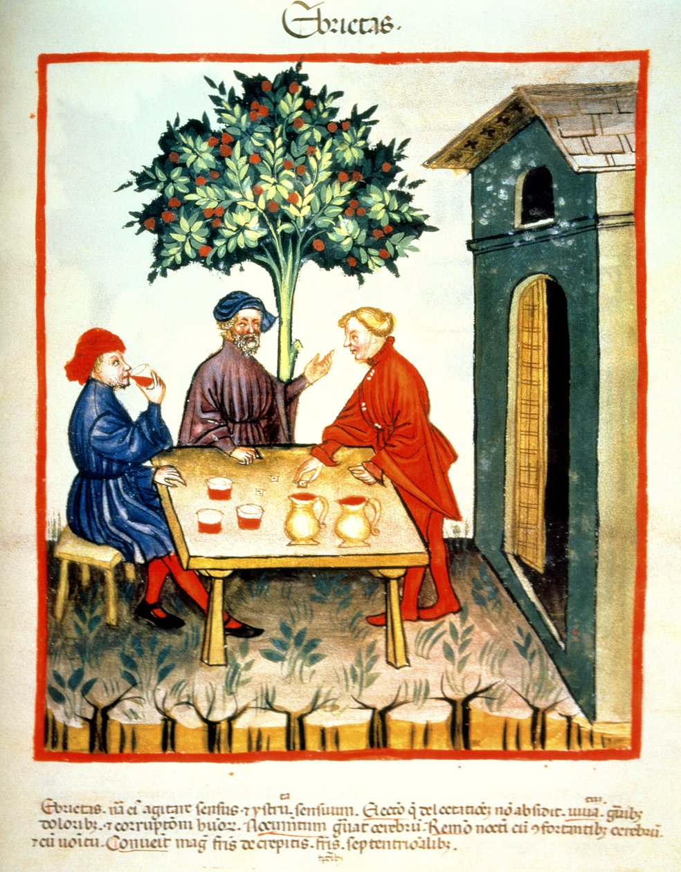 Fol.99r醉酒，来自Tacuinum Santiatis Codex Vindobonensis的插图 作者 意大利学校