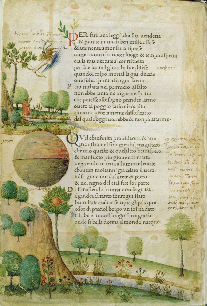 福尔。 1v，“优雅地复仇”，选自彼特拉克的《Canzoniere e Trionfi》，c.1470 作者 意大利学校