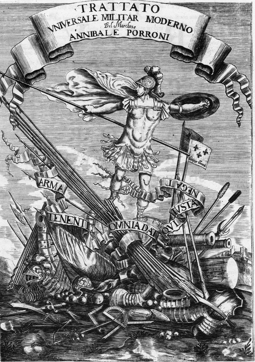 1676年《现代世界军事条约》（Trattato Universale Militare Moderno）的扉页 作者 意大利学校