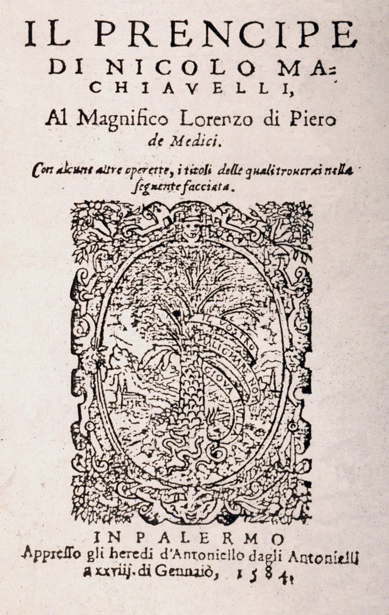 尼可罗·马基雅维利 (Niccolo Machiavelli) 的《王子》卷首画（石版画） 作者 意大利学校