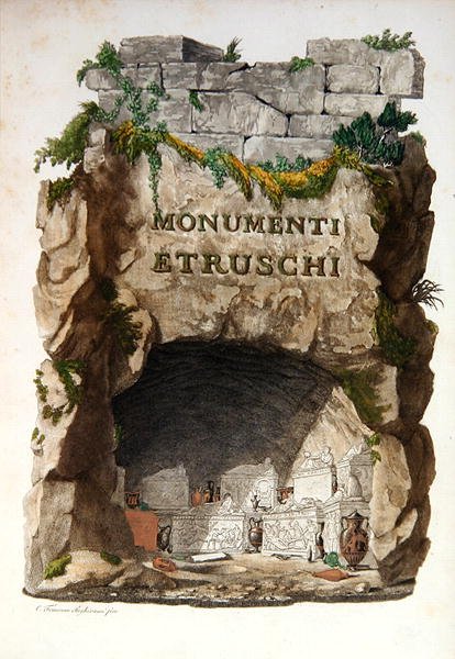 弗朗西斯科-英吉拉米（1772-1846）的 "Monumenti Etruschi "的封面插图，在菲耶索莱出版。 作者 意大利学校
