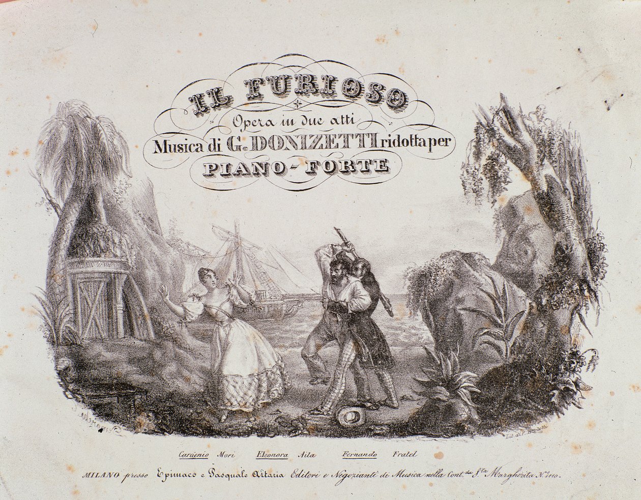 盖塔诺·多尼采蒂 (Gaetano Donizetti) 的“Il Furioso all”Isola di San Domingo 乐谱的前奏（石版画） 作者 意大利学校