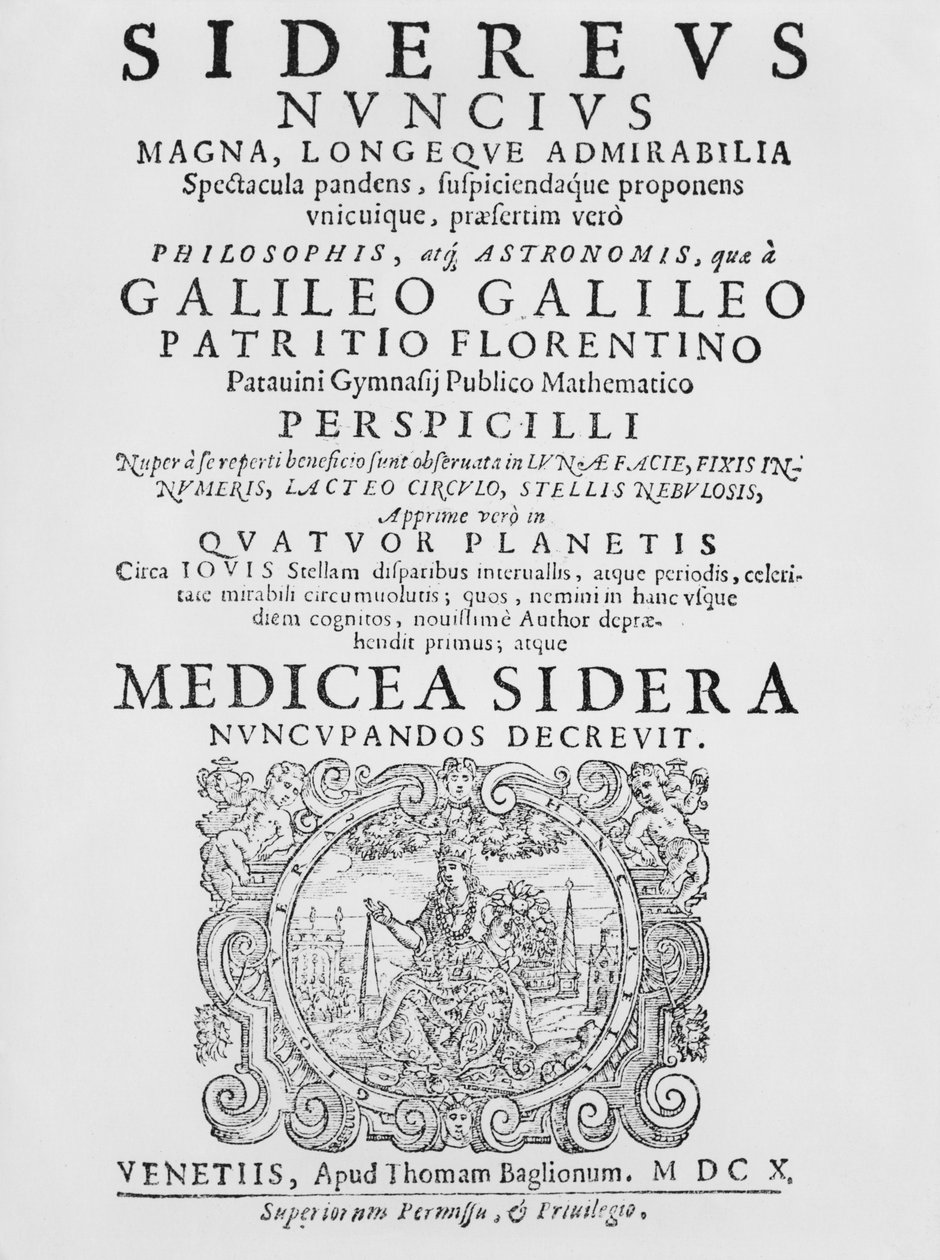 1610年，Galileo Galilei为Sidereus Nuncius设计了一个主题 作者 意大利学校