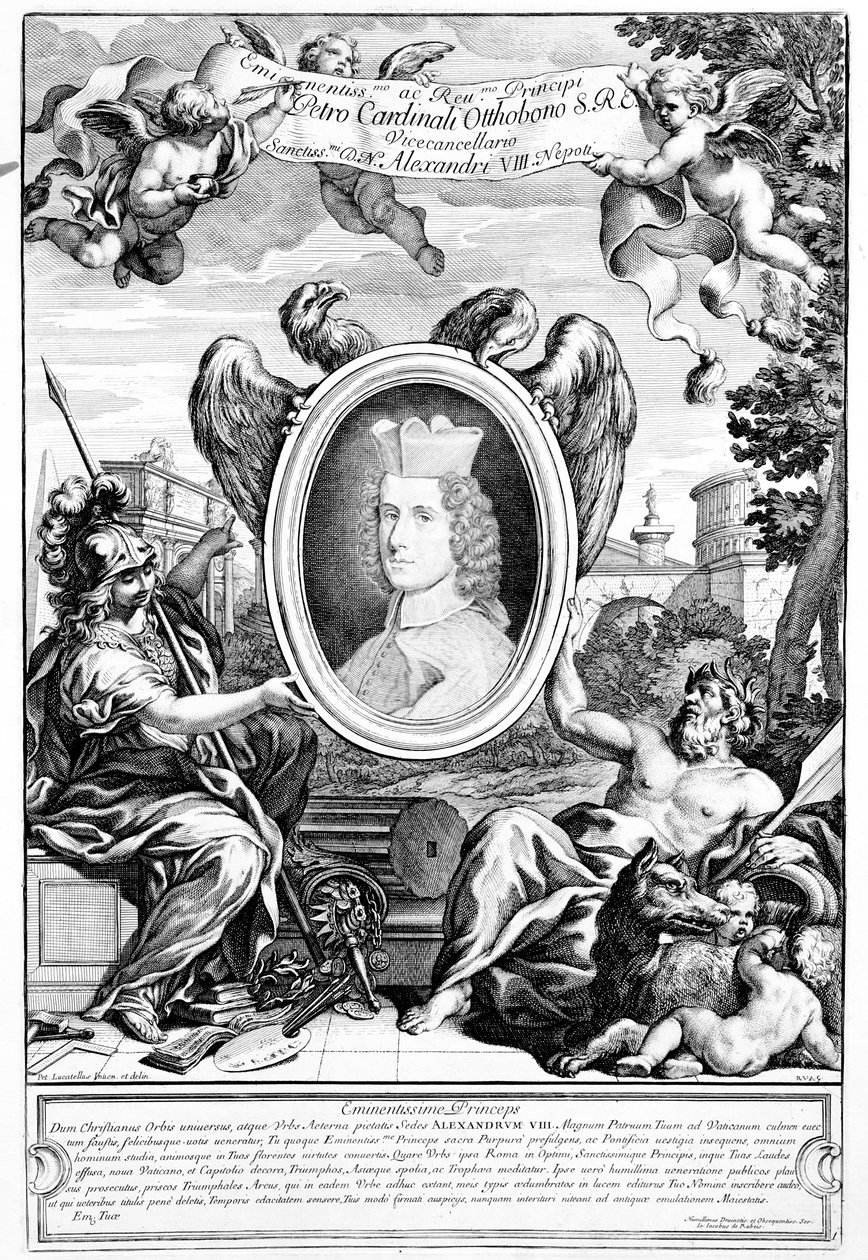 卷首老拱皇帝显着的胜利与罗伯特·凡·奥德纳尔德，1690刻红衣主教彼得奥托博尼的肖像 作者 意大利学校