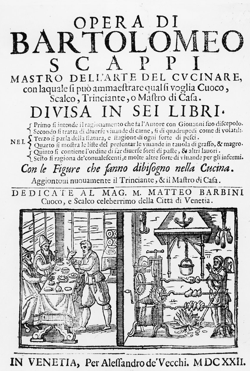 1622年Bartolomeo Scappi烹饪书的正面 作者 意大利学校