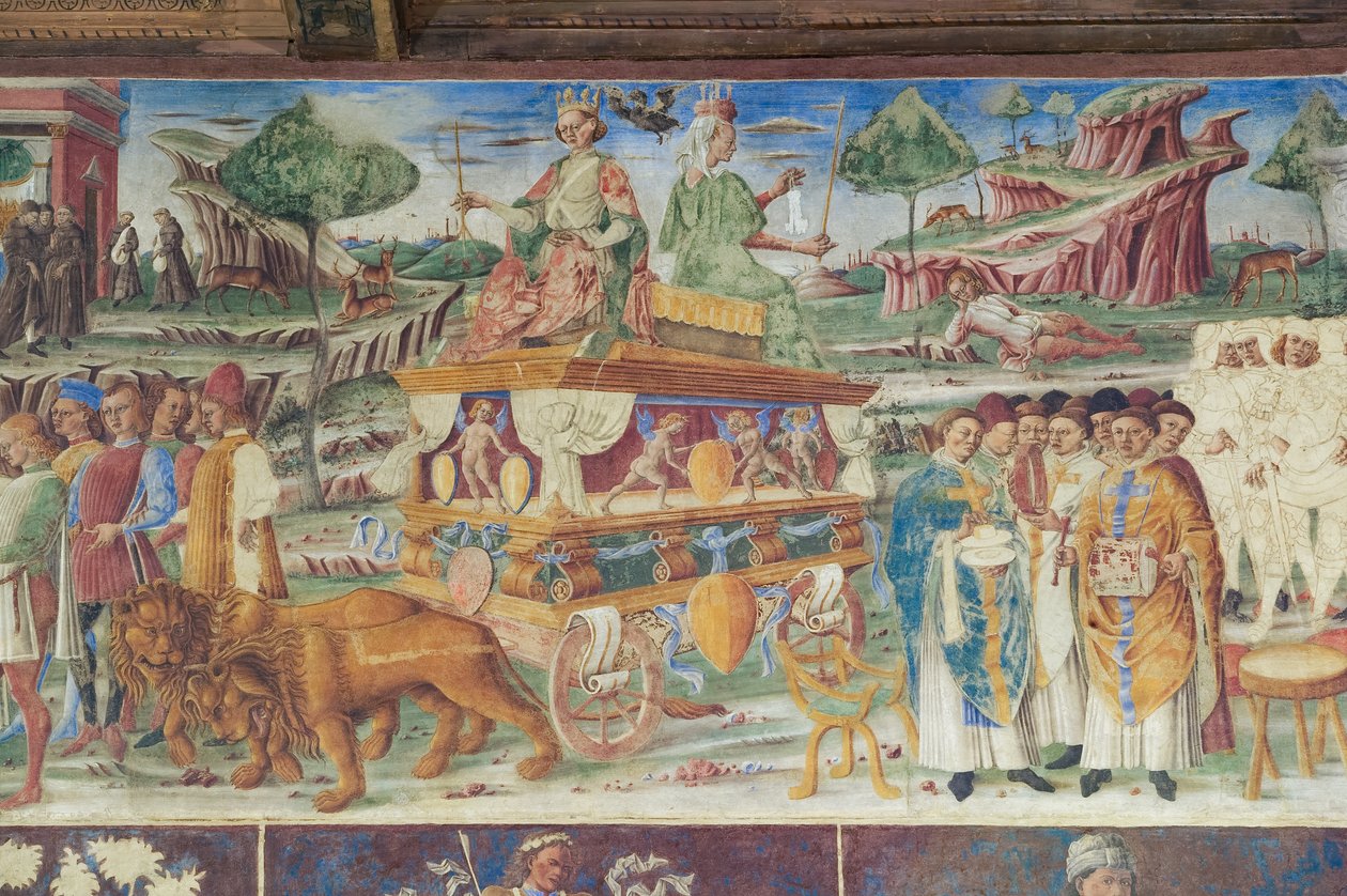 北墙的月份大厅：“七月”，朱庇特和西布莉的胜利，c.1468-70（壁画） 作者 意大利学校