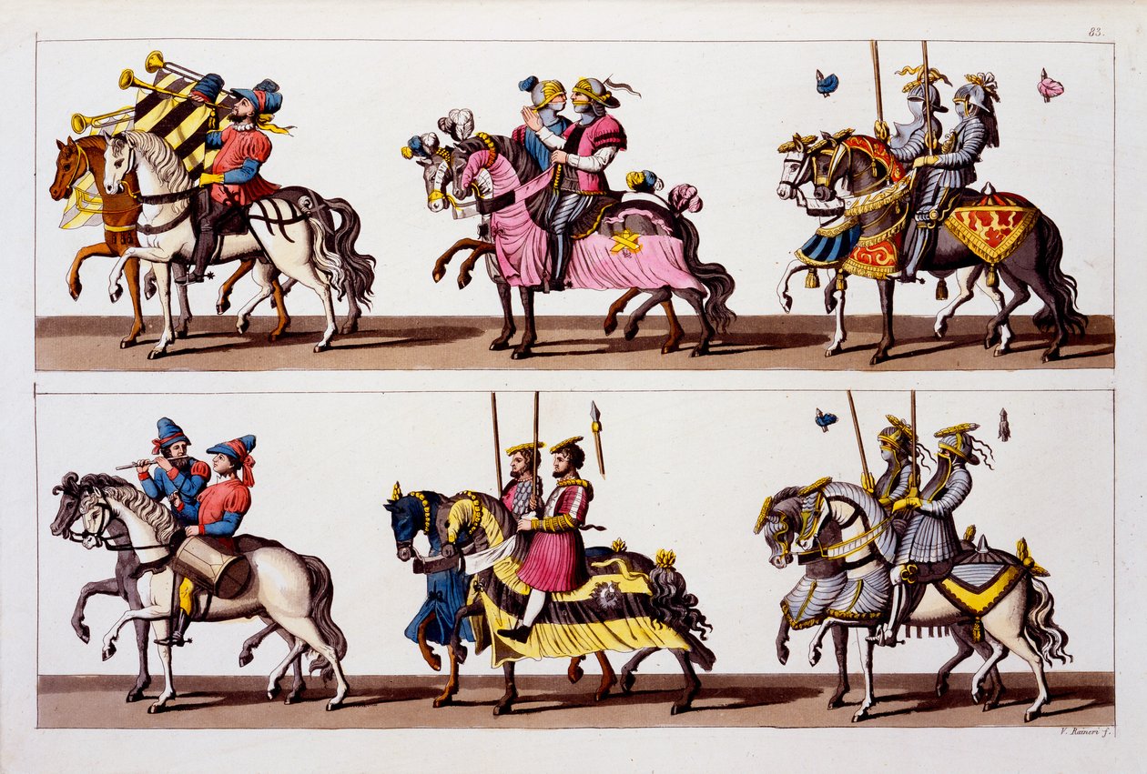 神圣罗马帝国：参加卢森堡城堡的比赛，时间为Maximilian I，来自Costumi dei Romani，Svizzeri .. c.1800-18 作者 意大利学校
