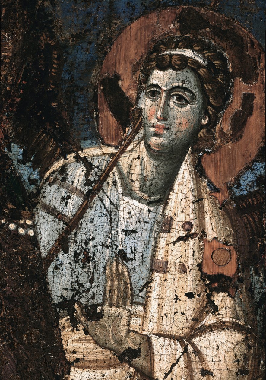 克莱门斯圣母或麦当娜 Theotokos 细节绘画的图标 8 世纪 Trastevere 的圣玛丽教堂（圣母玛利亚的图标，彩绘，细节 8 世纪）罗马圣玛丽亚在 Trastevere，Cappella Altemps 作者 意大利学校