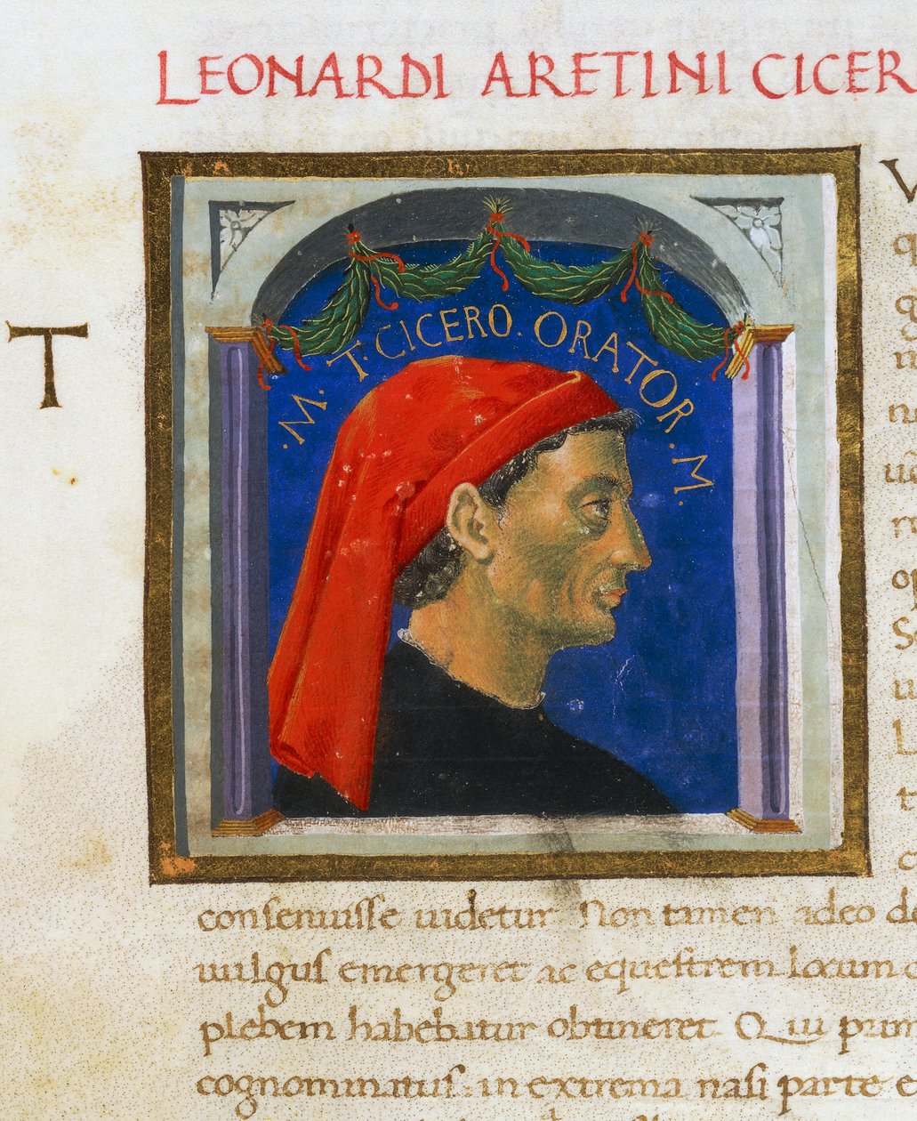 西塞罗简介插图页，第一卷，左 1，f 303 r，Vitae virorum illustrium，普鲁塔克（约 46-127）著，手稿，意大利 作者 意大利学校