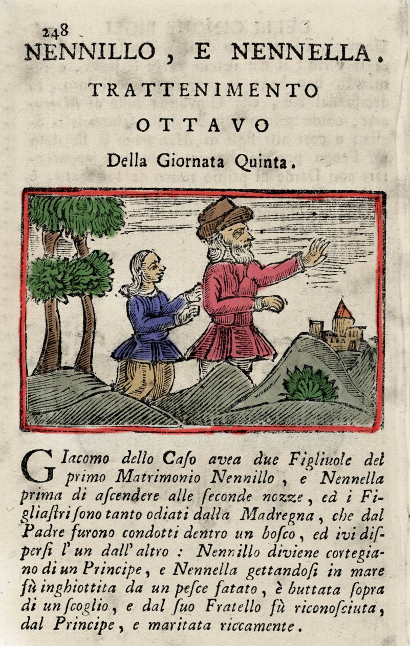 Giambattista Basile（1575-1632）的故事插图“”Poucet et Poucet（Nennillo e Nennella）“”，来自“Pentamerone””，第五天，故事8。那不勒斯1754年的版本。 作者 意大利学校