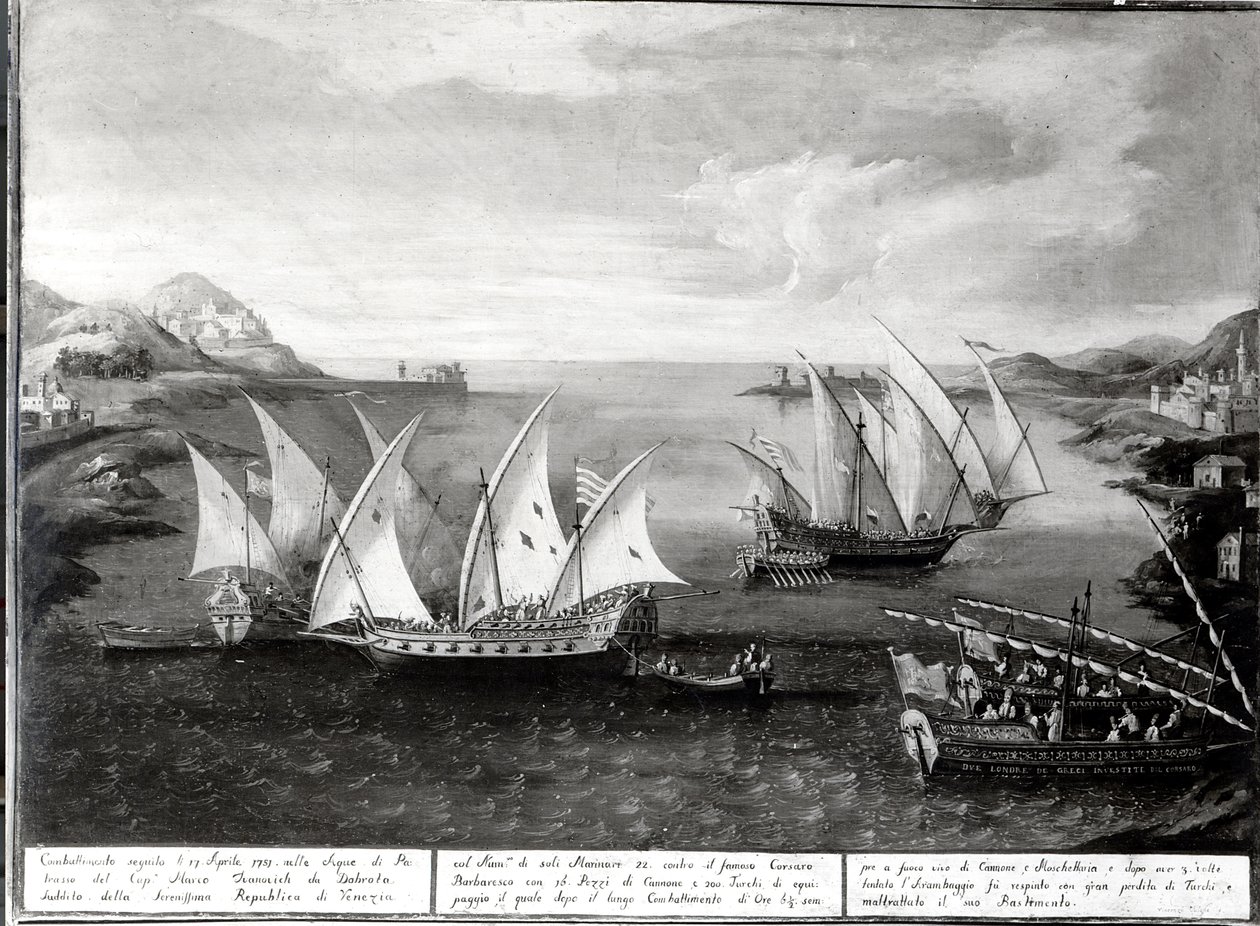 1751年4月17日，威尼斯人队长Ivanovich da Dabrota与土耳其海盗巴巴罗萨之间的帕特雷事件 作者 意大利学校