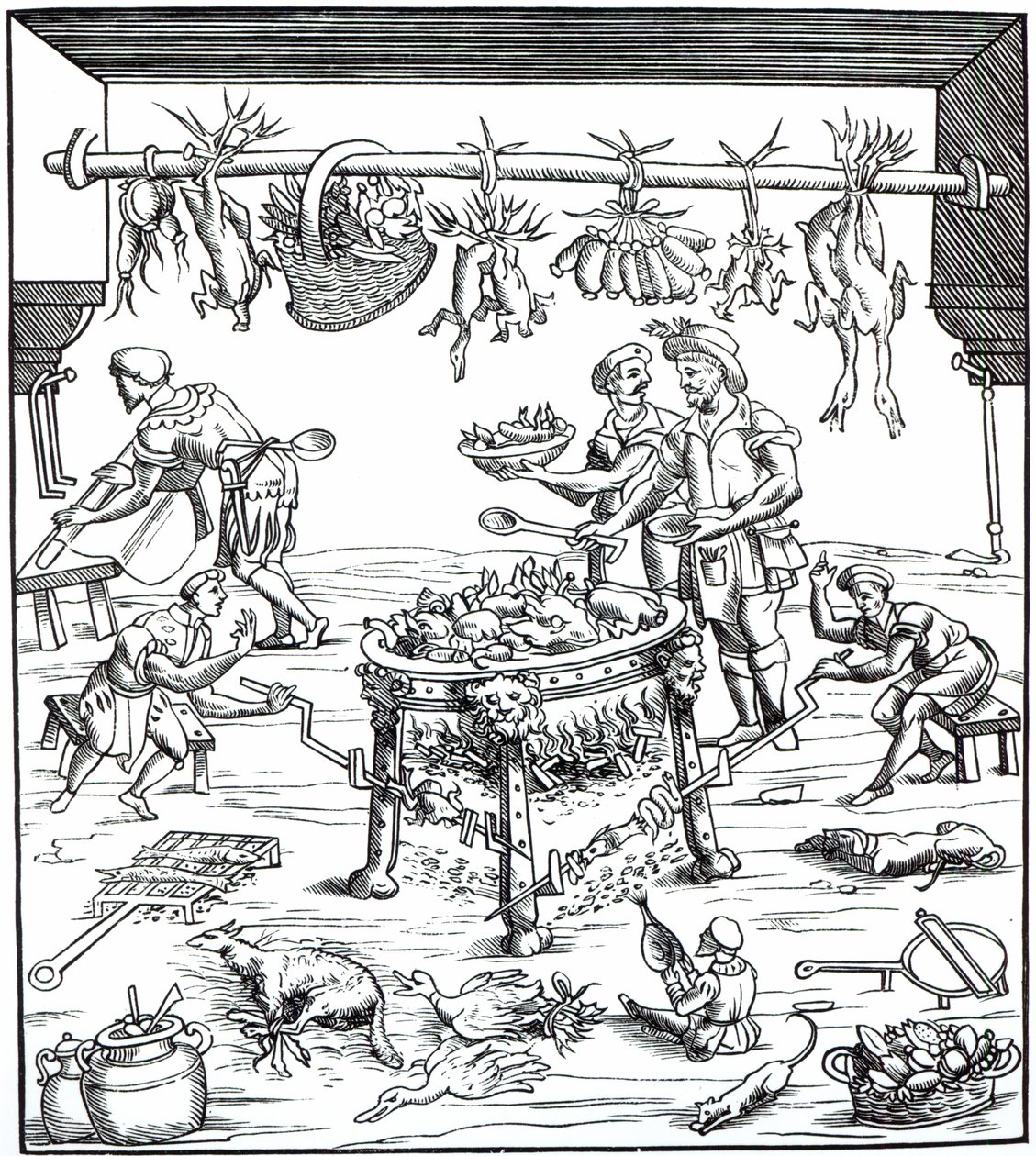 意大利厨房的内部，在Banchetti composi di Vivende木刻后由Christoforo di Messisburgo出版，1549年出版 作者 意大利学校