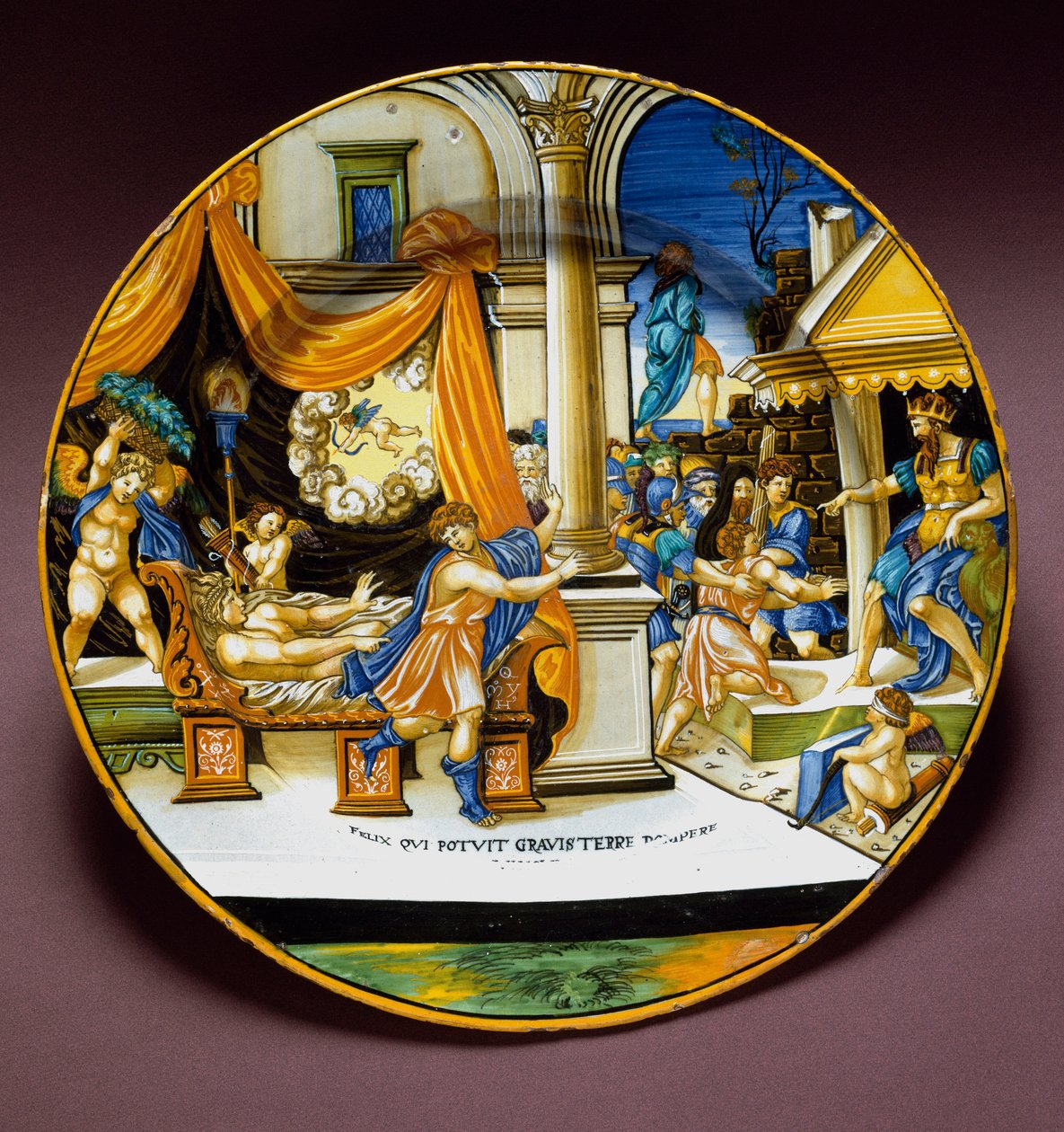 Joseph and the wife of Putiphar Joseph fleeing from the wife of Putiphar (Potiphar) seeking to seduce him. Ceramic plate produced in Urbino, Italy. 1537 around Florence, Museo Nazionale del Bargello 作者 意大利学校
