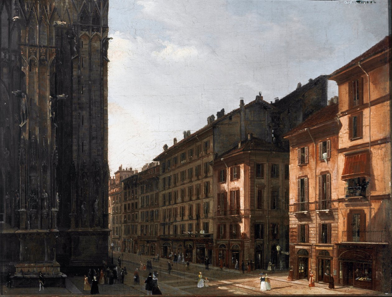 米兰大教堂 (Piazza del Duomo) 的过道 - 匿名绘画 - 木头油画 - 1840 年 Museo Civico di Milano，Palazzo Morando 作者 意大利学校