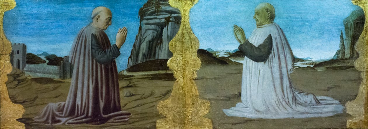Colonna Predella 大师设计的两位捐赠者的景观 作者 意大利学校