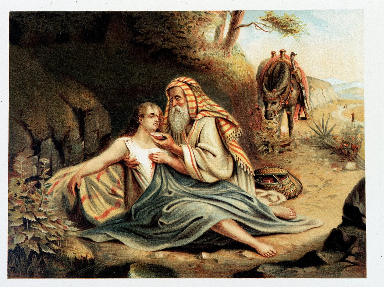 Le Bon Samaritan - 在“《金色经典圣经：古代和新奋斗中的神圣启示历史》”中，乔瓦尼·拉迪斯劳·西科拉（Giovanni Ladislao Sykora）（第 2 卷），唐·克莱门特·贝内蒂 (Don Clemente Benetti) 翻译。 （意大利圣经） 作者 意大利学校