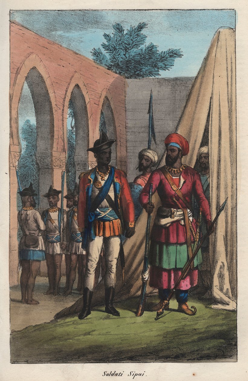 Les sepoys (cipaye, cipahi, cepoy, sipahi)，由印度人组成的军队，为东印度公司服务--印度sepoy（士兵）--来自《Usi e Costumi di Tutti i Popoli dell