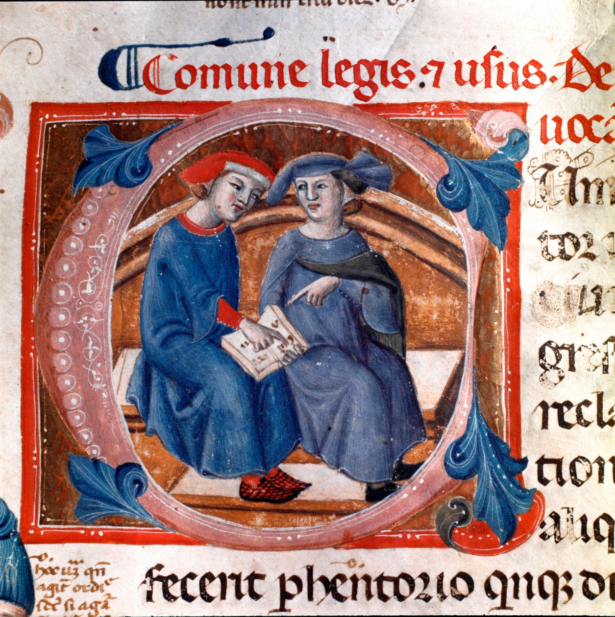 两个字符的字母装饰。 取自比萨共和国法律索引“Breve delle Leggi comunali”的缩影（1208-1307）。 13世纪。 比萨，国家档案馆 作者 意大利学校