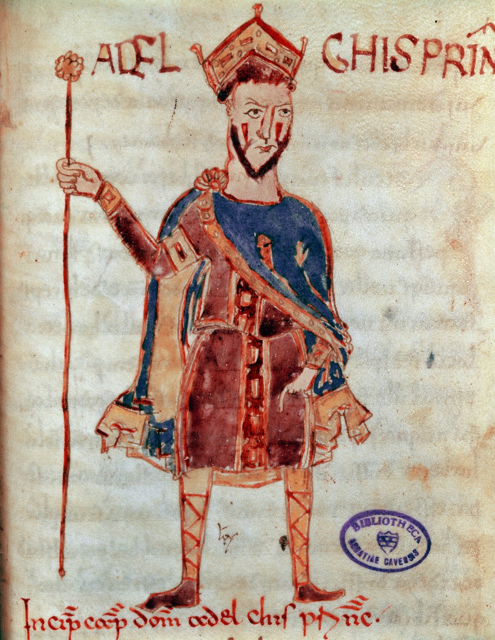伦巴第王子阿达尔吉斯（死于 788 年）来自“Codex Legum Longobardorum”（或 Langobardorum）的缩影，描述了罗塔里国王建立的伦巴第王国的法律 作者 意大利学校