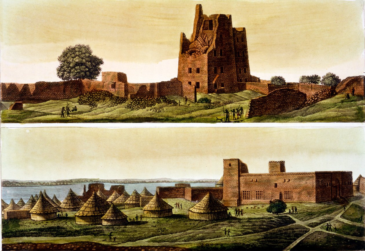 下游埃及或苏丹，尼罗河：下面是El-Querebyn村，1820年代至30年代 作者 意大利学校