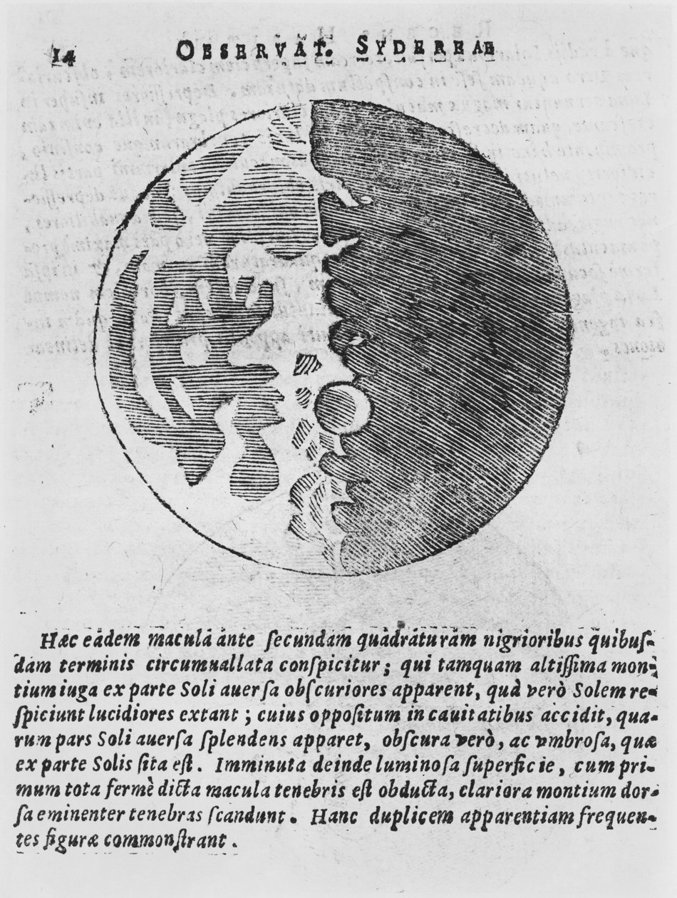 月亮的地图，从Sidereus Nuncius的例证由Galileo Galilei，1610 作者 意大利学校