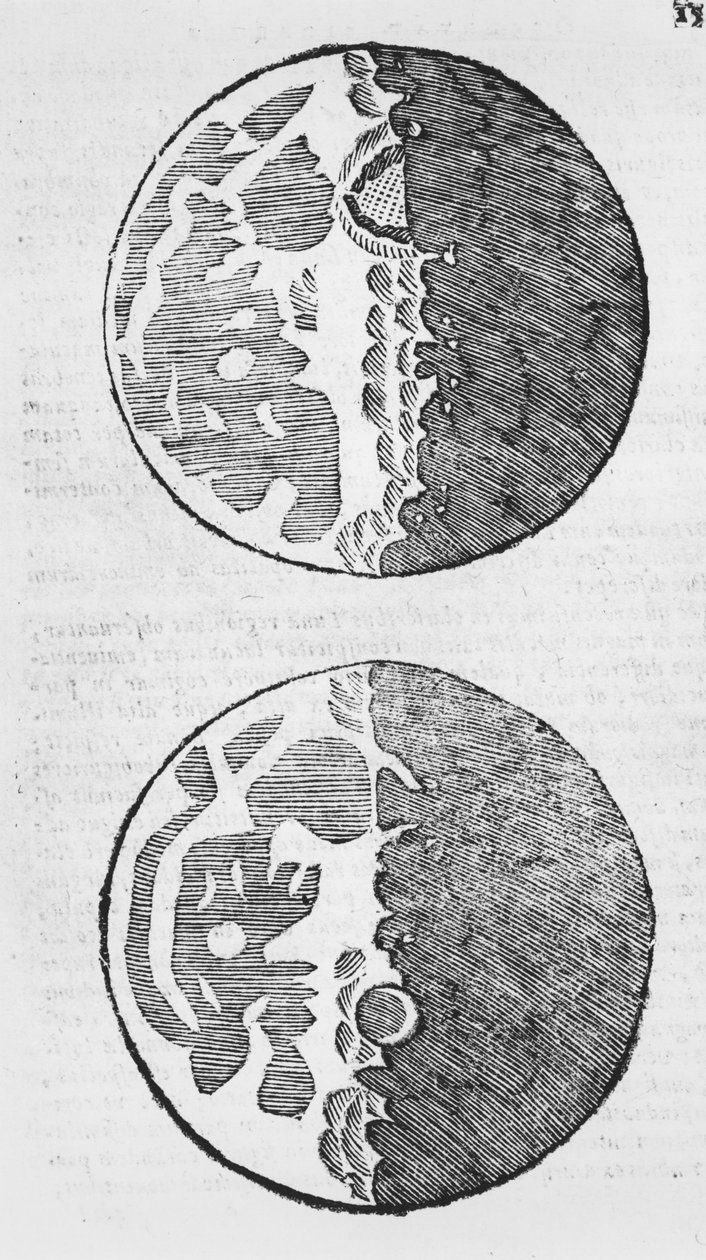月亮的地图，从Sidereus Nuncius的例证由Galileo Galilei，1610 作者 意大利学校