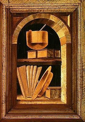 静物镶嵌镶嵌画板与书籍（木） 作者 意大利学校
