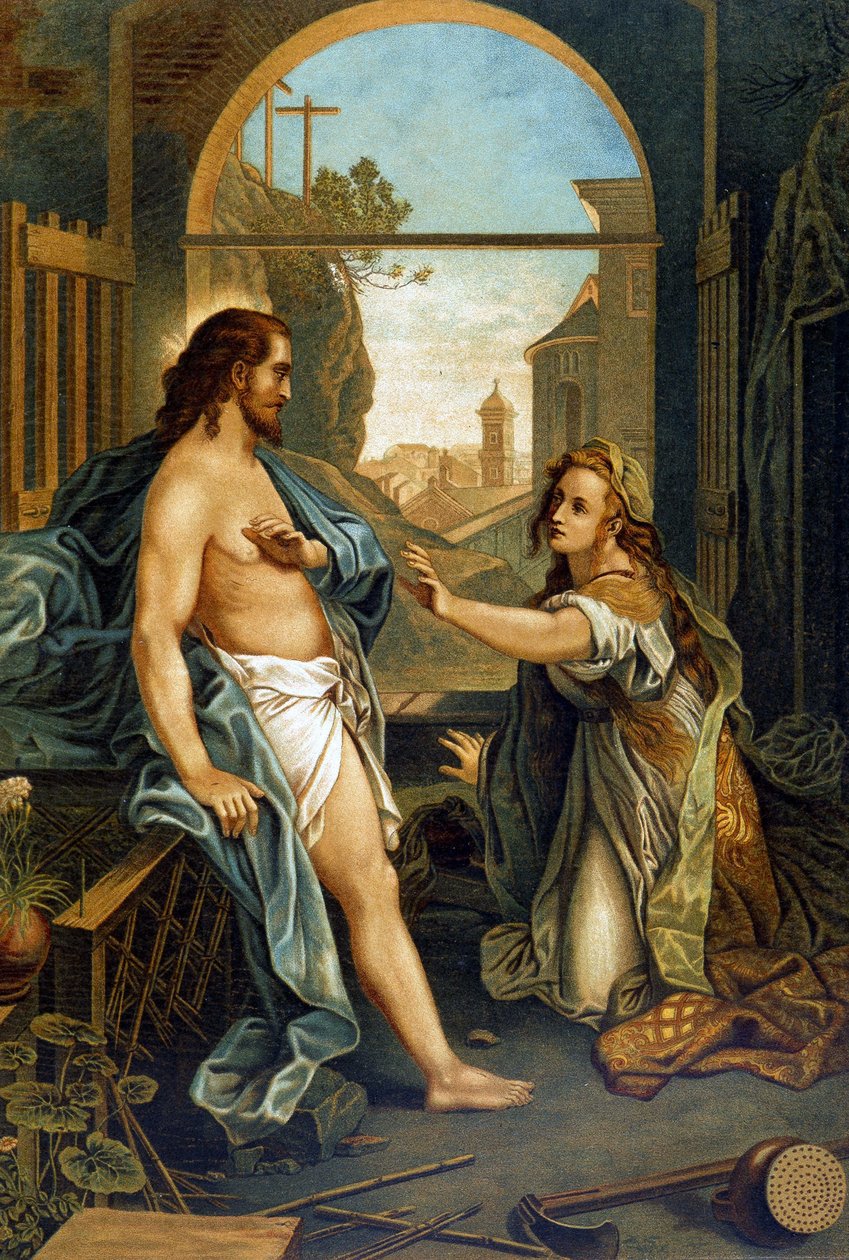 玛丽·玛格达莱娜 (Mary Magdalene) 在“金色经典圣经：古代和新奋斗中神圣启示的历史”中基督受难的助手，乔瓦尼·拉迪斯劳·西科拉 (第 2 卷)，唐·克莱门特·贝内蒂 (Don Clemente Benetti) 翻译。 （意大利圣经） 作者 意大利学校
