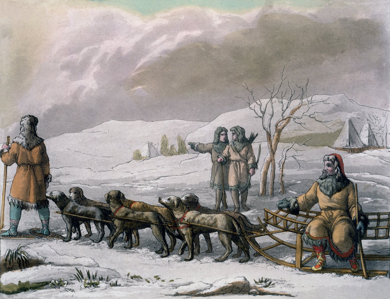 来自Costumi dei的Kamchatska男子带狗拉雪橇......来自Giulio Ferrario，1820年代至30年代 作者 意大利学校