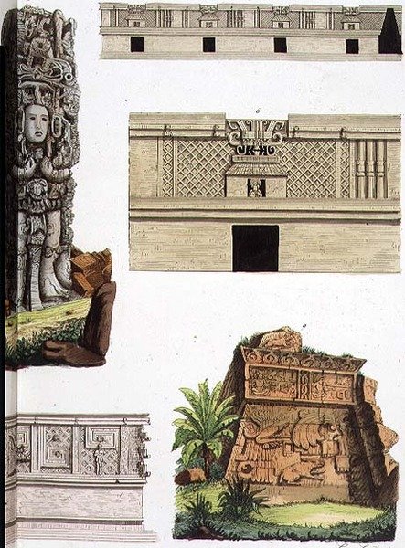 墨西哥古物，来自《民族史》第48版的建筑细节（水印）（另见94497）。 作者 意大利学校