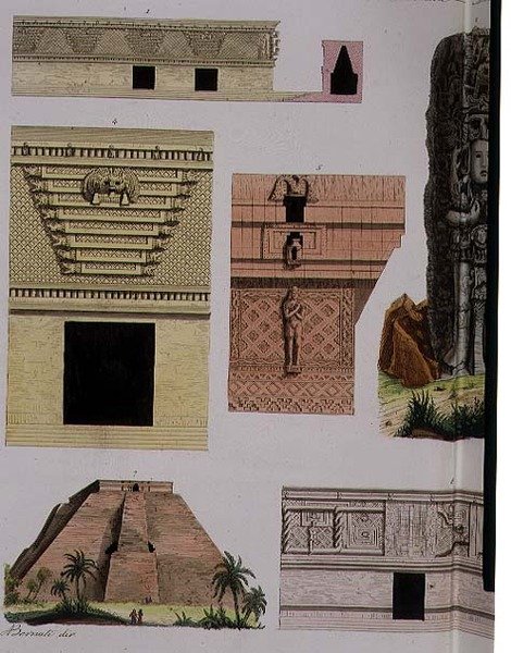 墨西哥古物，来自《民族史》第48版的建筑细节（水印）（另见94498）。 作者 意大利学校