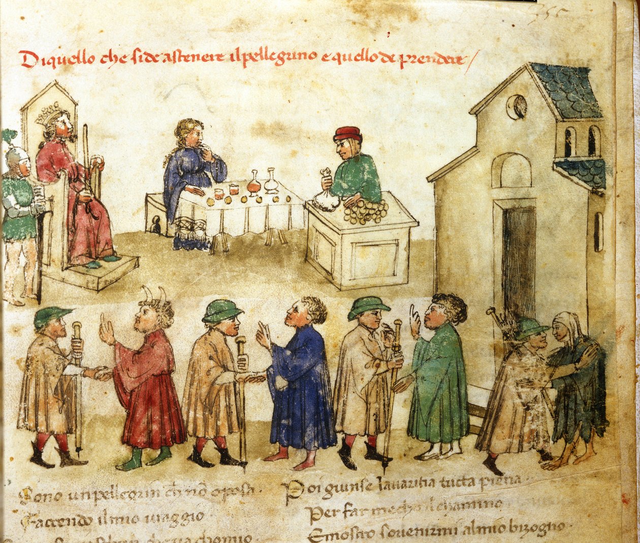 朝圣者的行为模型 - “Croniche del Sercambi”，约 1400 年。卢卡国家档案馆。 作者 意大利学校